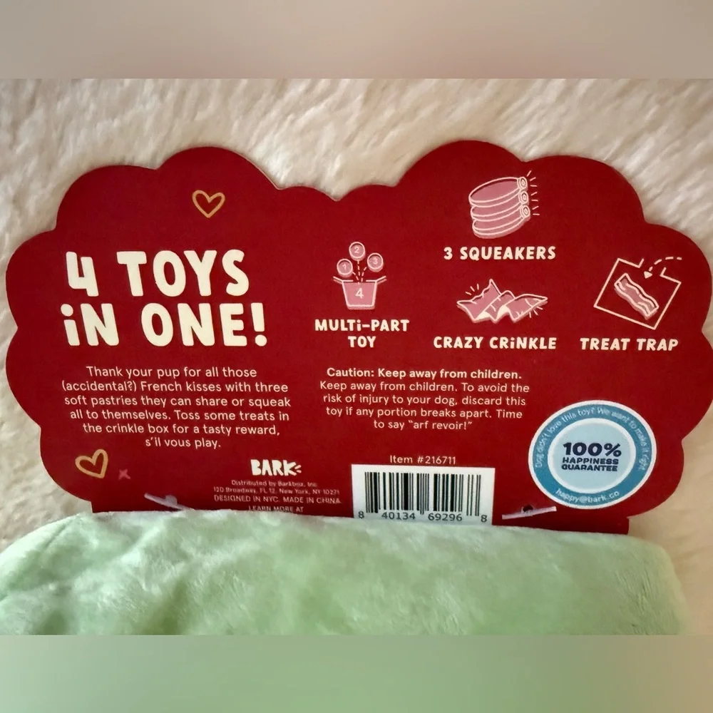NWT Bark Sweetie Pie Macarons Plush Dog Toy Set - 4 Part Toy